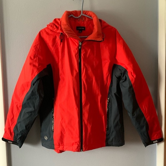 Land's End Men's Jacket Waterproof Winter Coat with Hood Red and Black Sz M